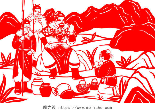 中国风剪纸插画素材二十四孝故事拾葚异器古风